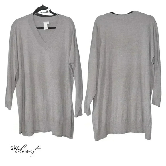 ADY P Women's Taupe Long-Sleeve, V-Neck, Fanny Sweater, L - Picture 1 of 14